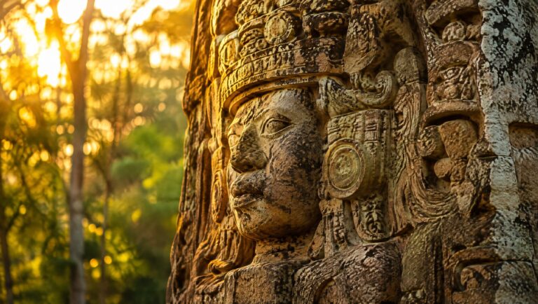 Gemeisselte Maya-Stele in Copán
