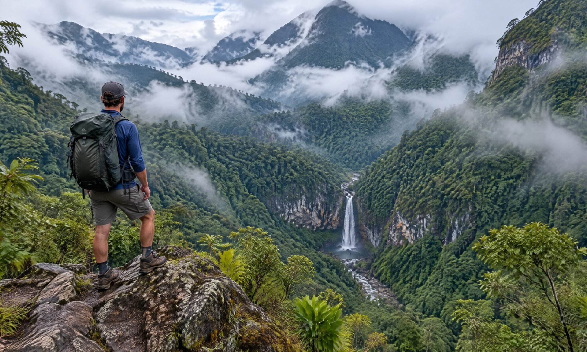 Wanderer über dem Nebelwald von Pico Bonito