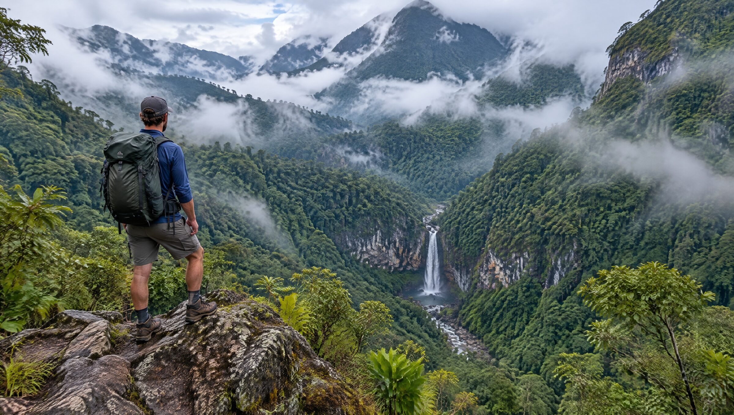 Wanderer über dem Nebelwald von Pico Bonito