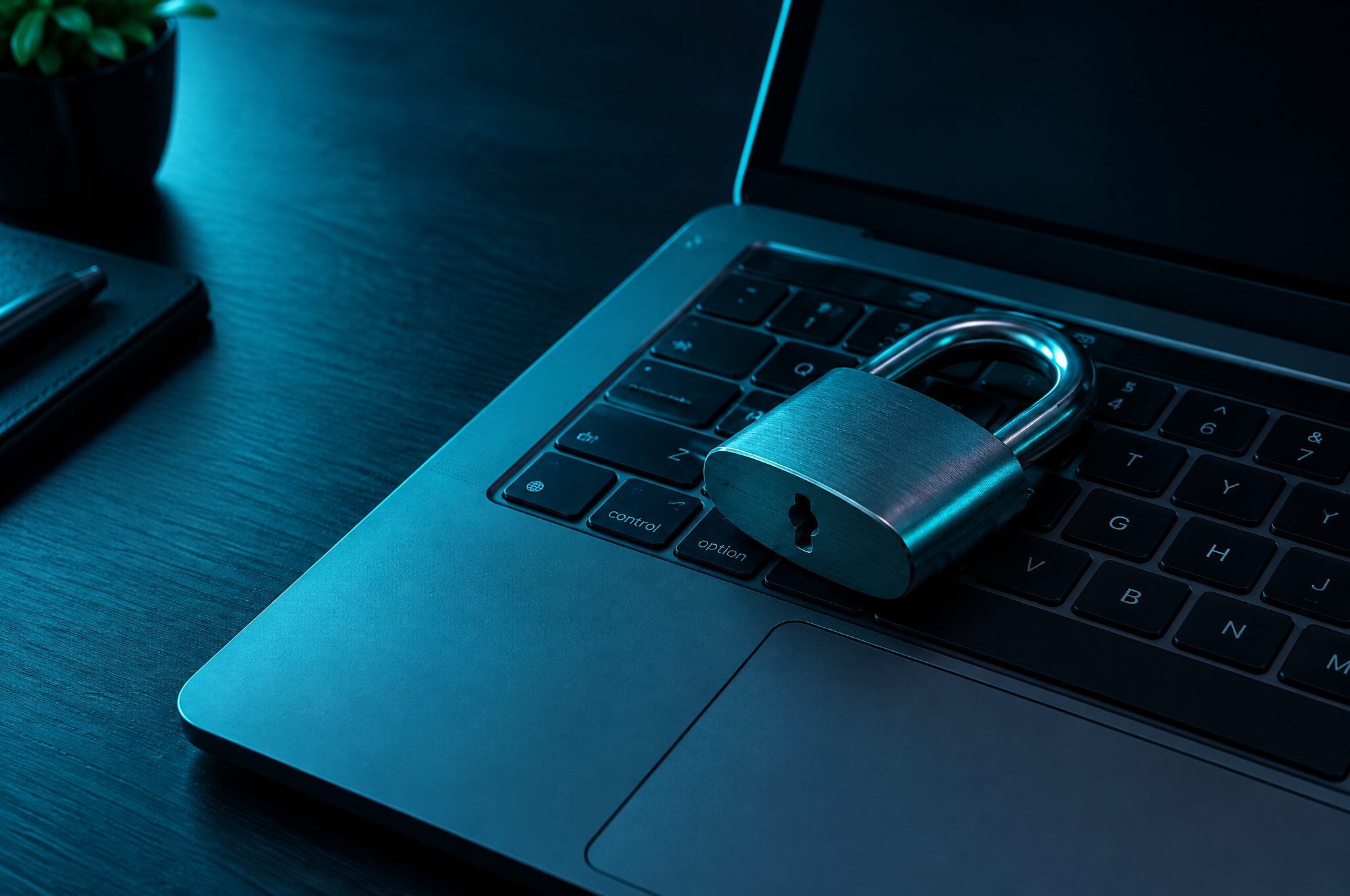 Vorhängeschloss auf einer Laptop-Tastatur